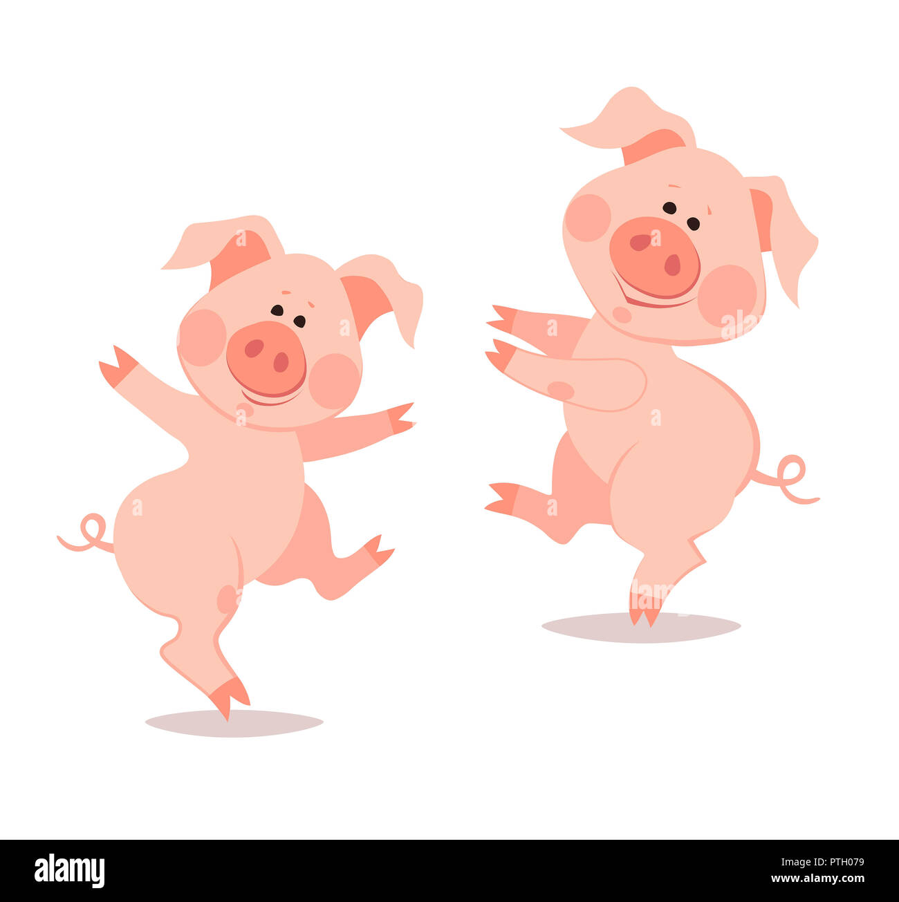 Peu Cartoon dancing porcelets. L'année du cochon. Le Nouvel An chinois. Banque D'Images