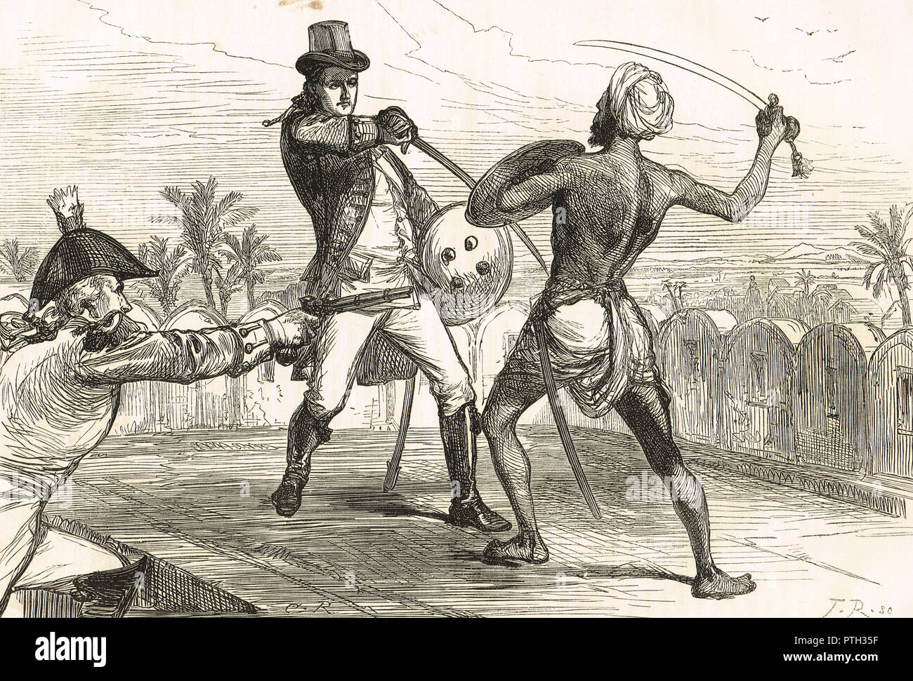 L'honorable Frederick shore membre de la fonction publique du Bengale, lutte contre une Goojur en combat au corps à corps, pendant la rébellion par Gujjars de New Delhi, octobre 1824 Banque D'Images