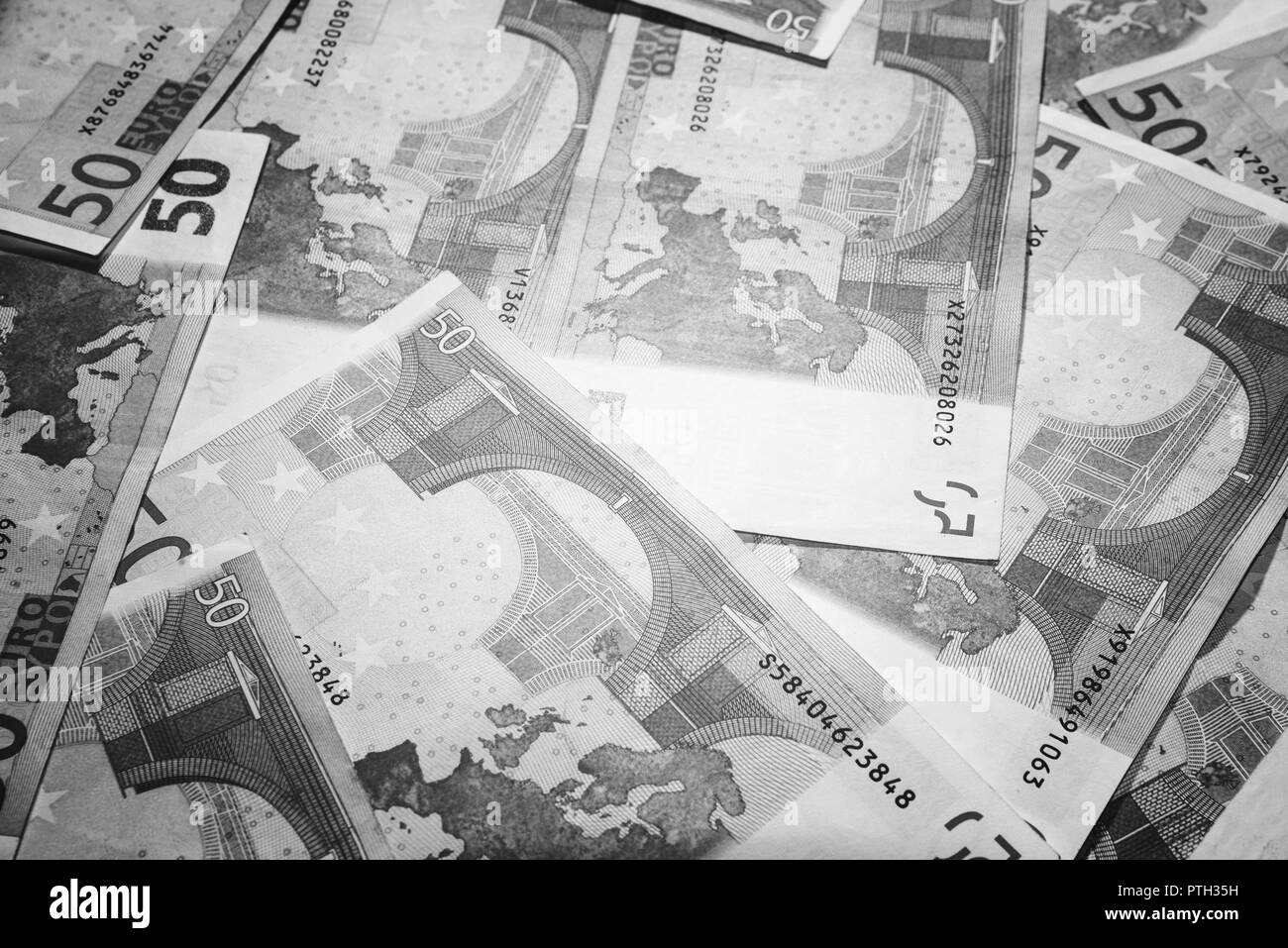 Arrière-plan de euros en noir et blanc Banque D'Images