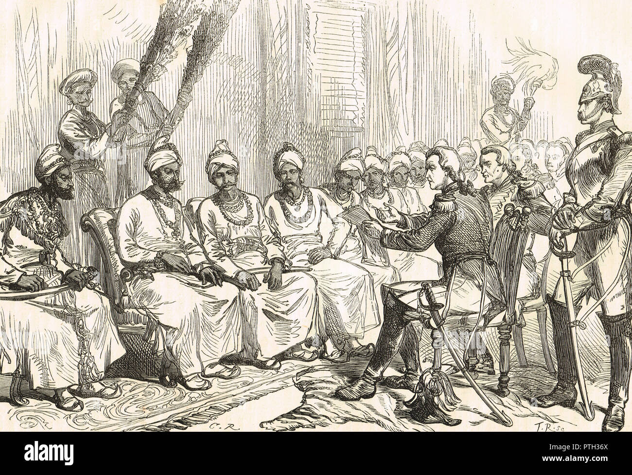 Les négociations de paix entre les représentants britanniques et birmans, menant au Traité de Yandabo dans 24 février 1826, après la défaite de la Birmanie à la bataille de Prome Banque D'Images