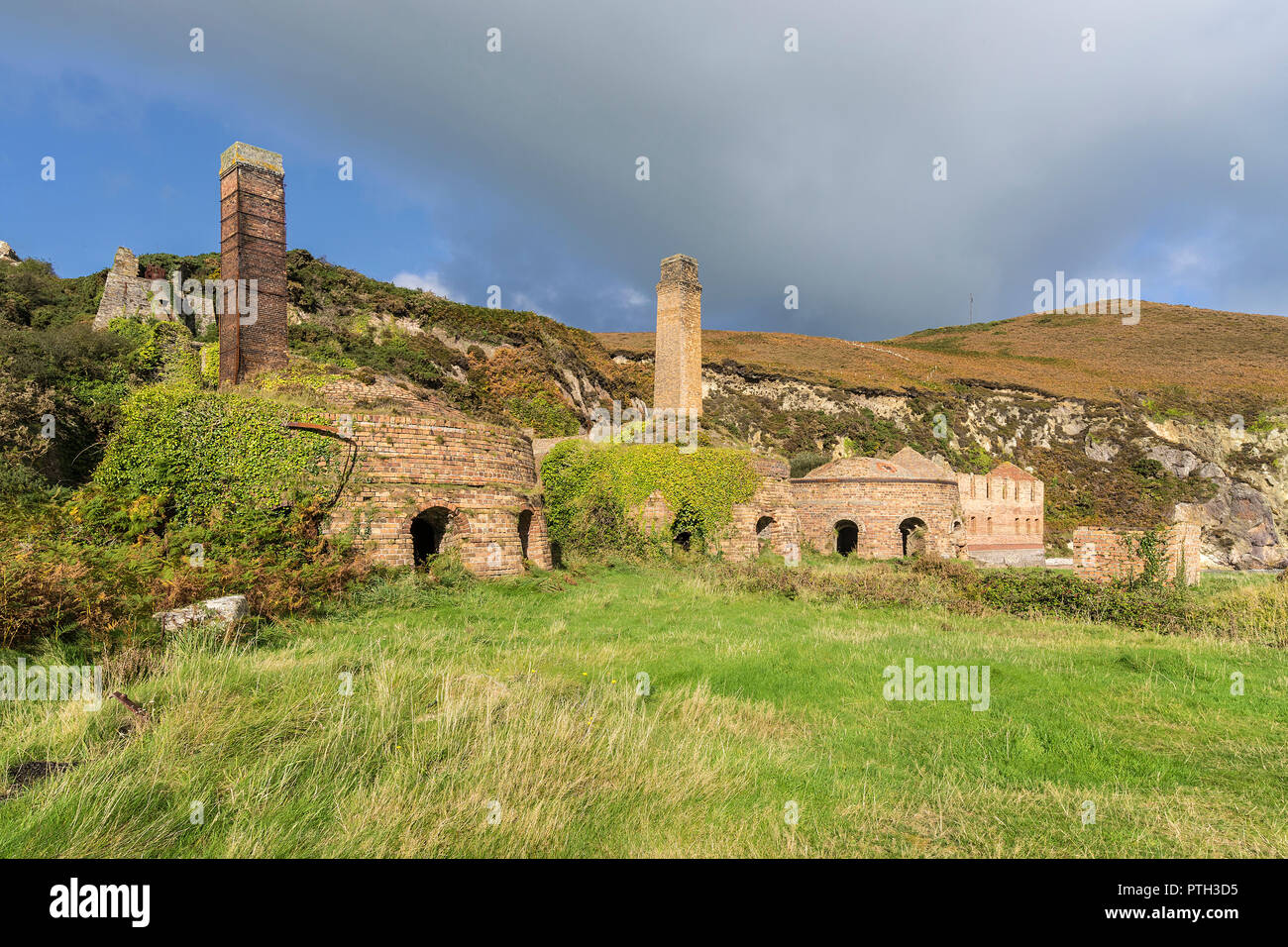 Ruines de Porth, Wen briqueterie montrant des fours et cheminées Wen Porth Bay côte nord d'Anglesey au nord du Pays de Galles UK Octobre 1874 Banque D'Images