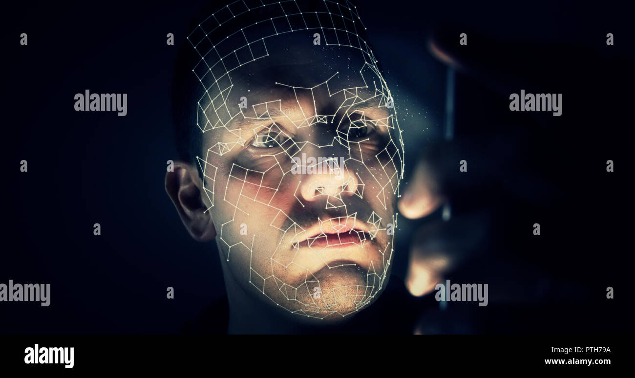 Déverrouillage mâle smartphone avec nouveau combiné de reconnaissance faciale Banque D'Images