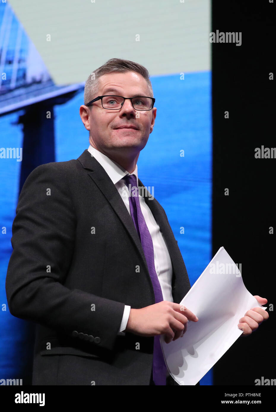 Secrétaire du Cabinet des finances, Économie et travail équitable Derek Mackay sur la troisième journée de la conférence à l'automne de SNP SEC, Glasgow. Banque D'Images