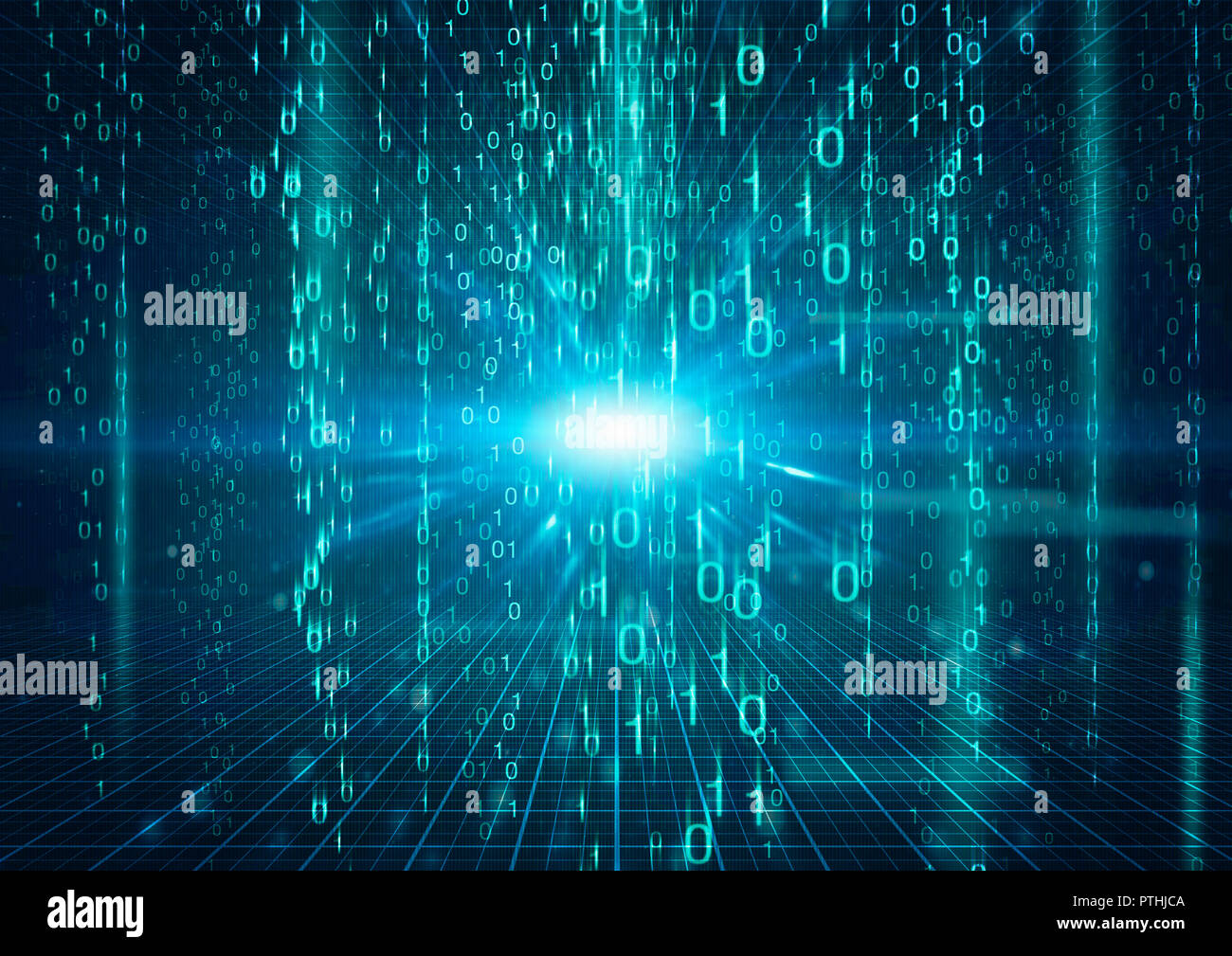 Digital image générée de la lumière qui brille derrière le code binaire Banque D'Images