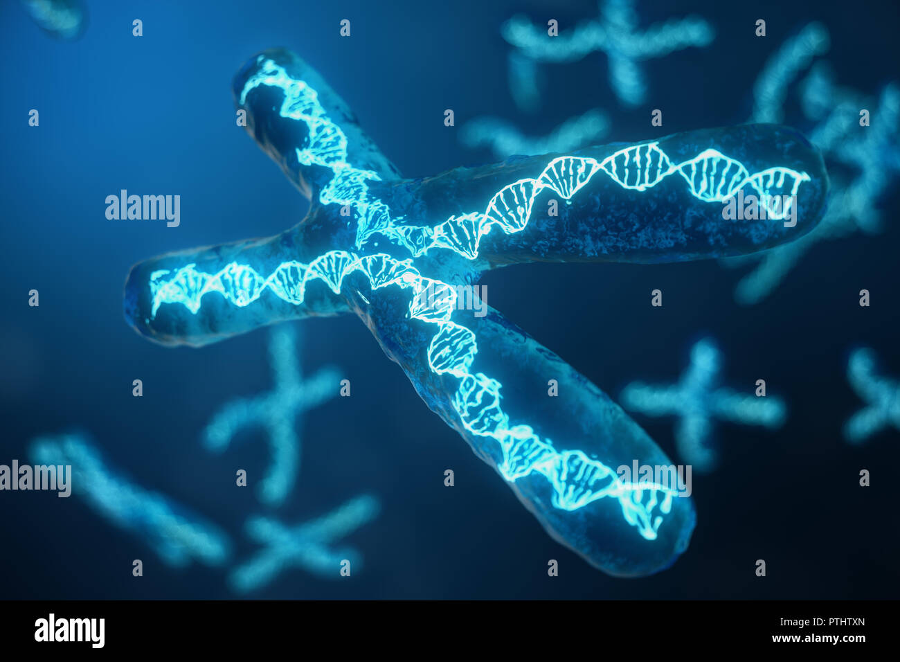 3D illustration chromosomes X avec de l'ADN porteur du code génétique. Concept de la génétique, de la médecine concept. L'avenir, des mutations génétiques. Changer le code génétique au niveau biologique. Banque D'Images
