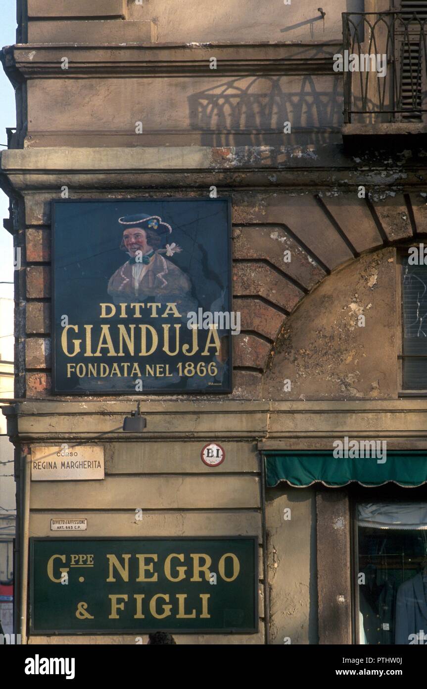 Turin (Italie), la publicité d'une usine de chocolat Banque D'Images