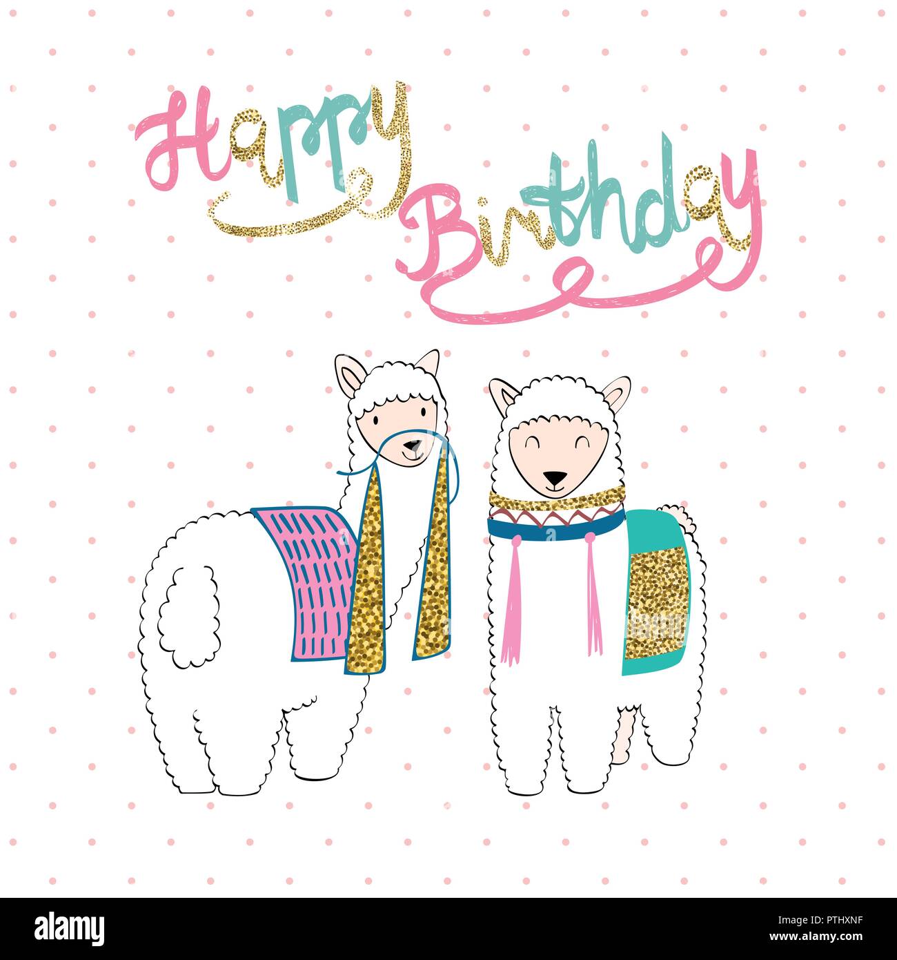 Carte Dessine A La Main Avec Lama Joyeux Anniversaire Image Vectorielle Stock Alamy