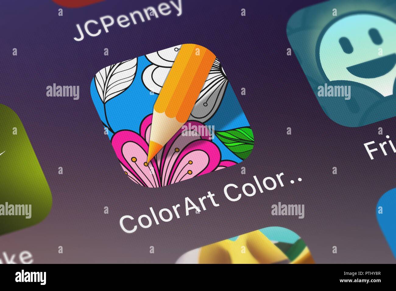 Londres, Royaume-Uni - Octobre 09, 2018 : Gros plan sur le livre de coloriage ColorArt mobile app de Critical Hit Software, LLC. Banque D'Images