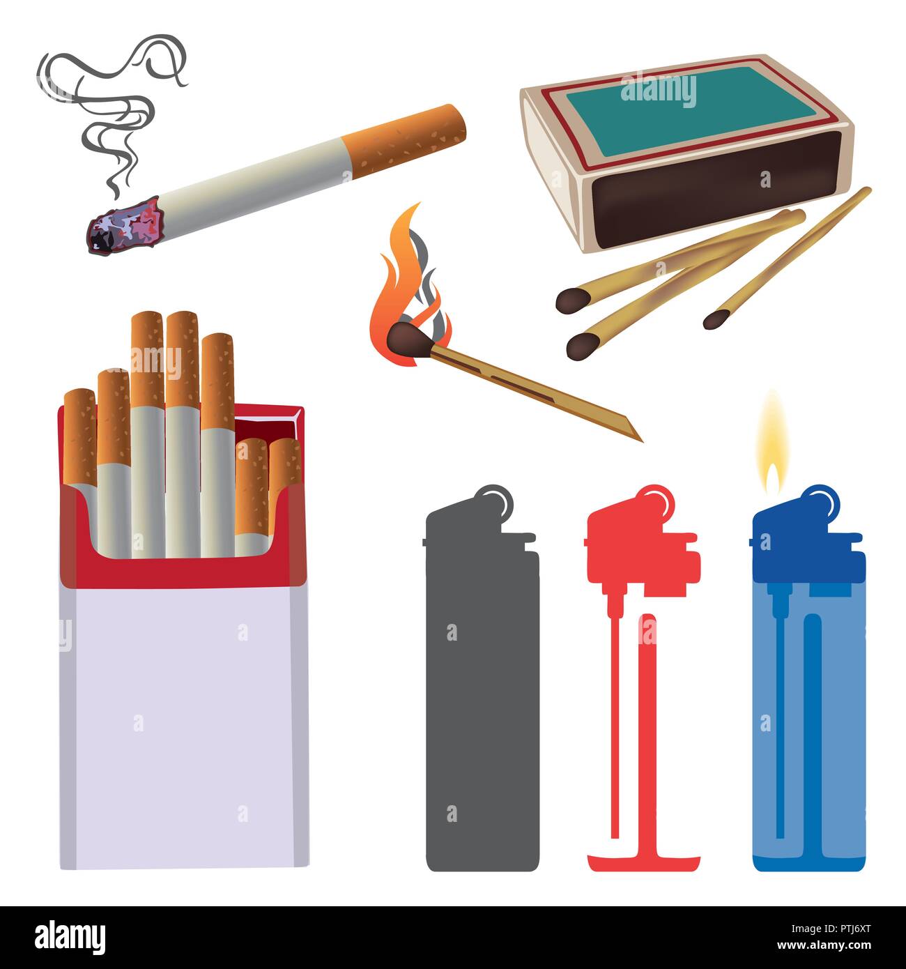 Ensemble de logos vectoriels de briquets, cigarettes, allumettes Illustration de Vecteur