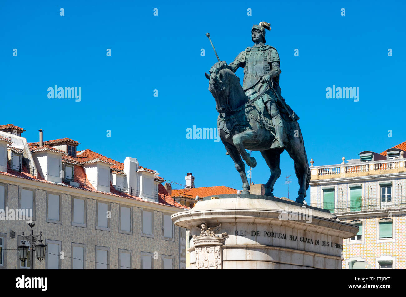 Statue équestre du roi Jean I sur la Praça da Figueira à Lisbonne, Portugal Banque D'Images