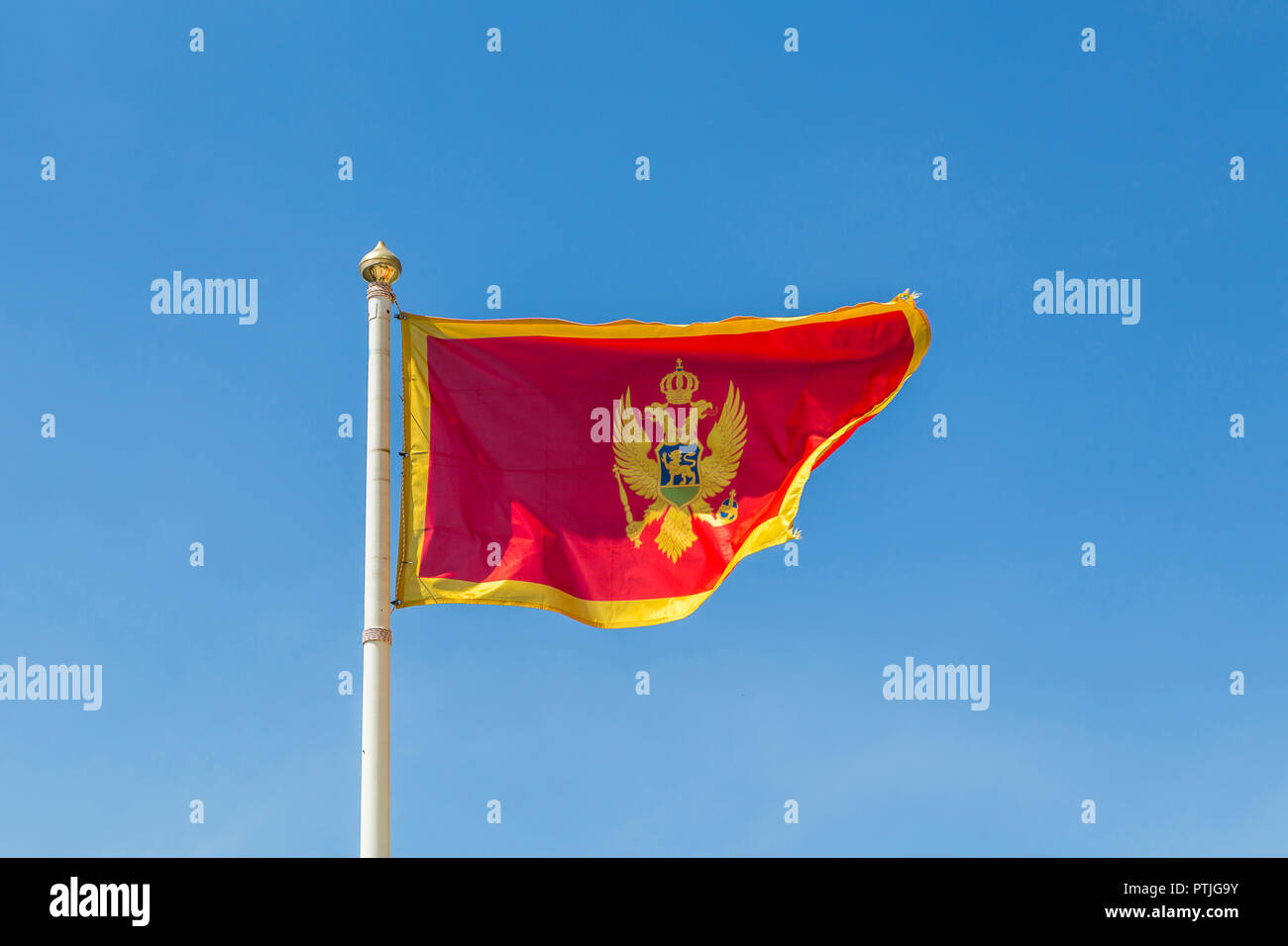 Drapeau du Monténégro flottant au vent. Banque D'Images