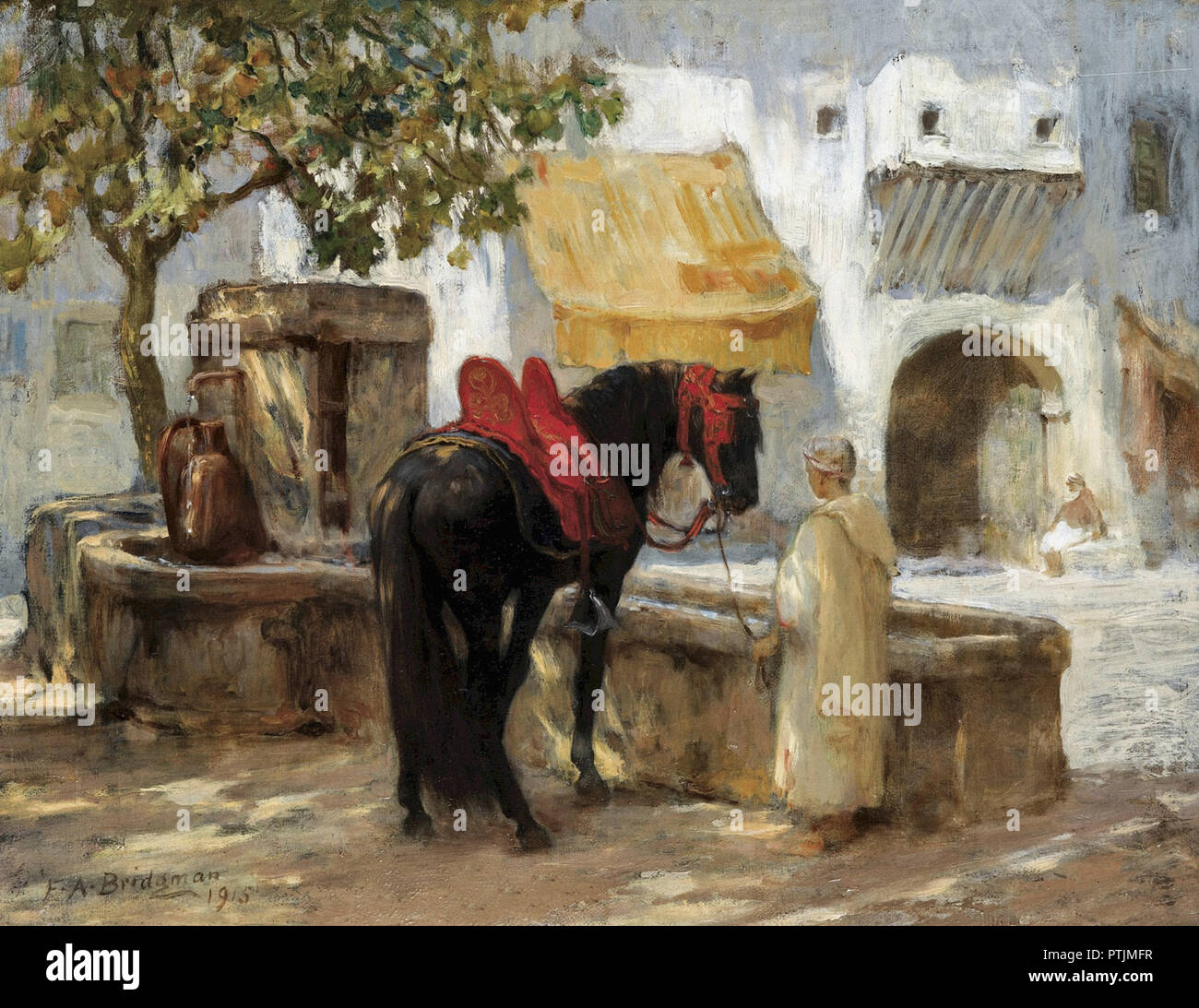 Frederick Arthur Bridgman - Cheval par une fontaine Banque D'Images