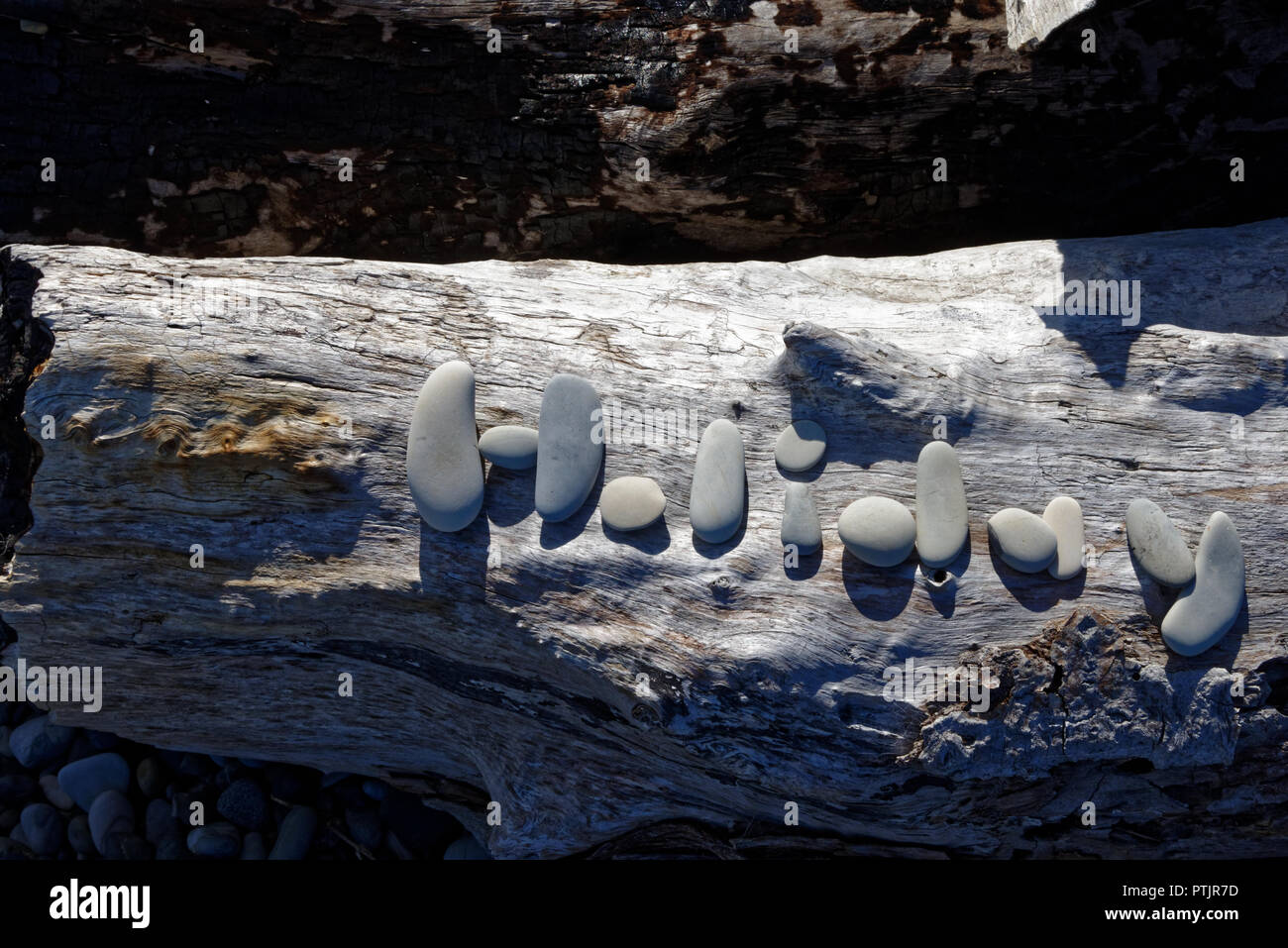 Maison de vacances en pierres sur écrit un journal sur la plage Banque D'Images