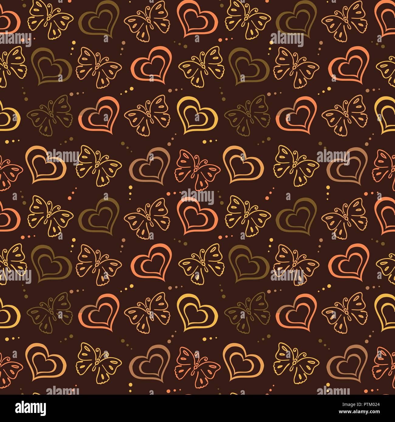 Amour papillons dessinés à la main avec motif couleur marron Illustration de Vecteur