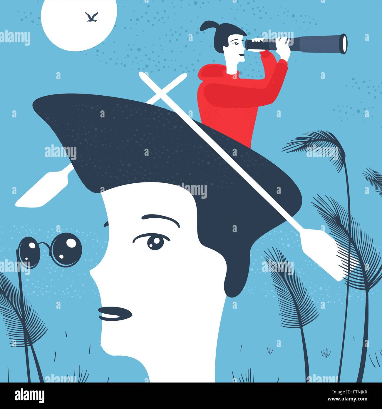 La pensée de l'homme à propos de Adventure Illustration de Vecteur