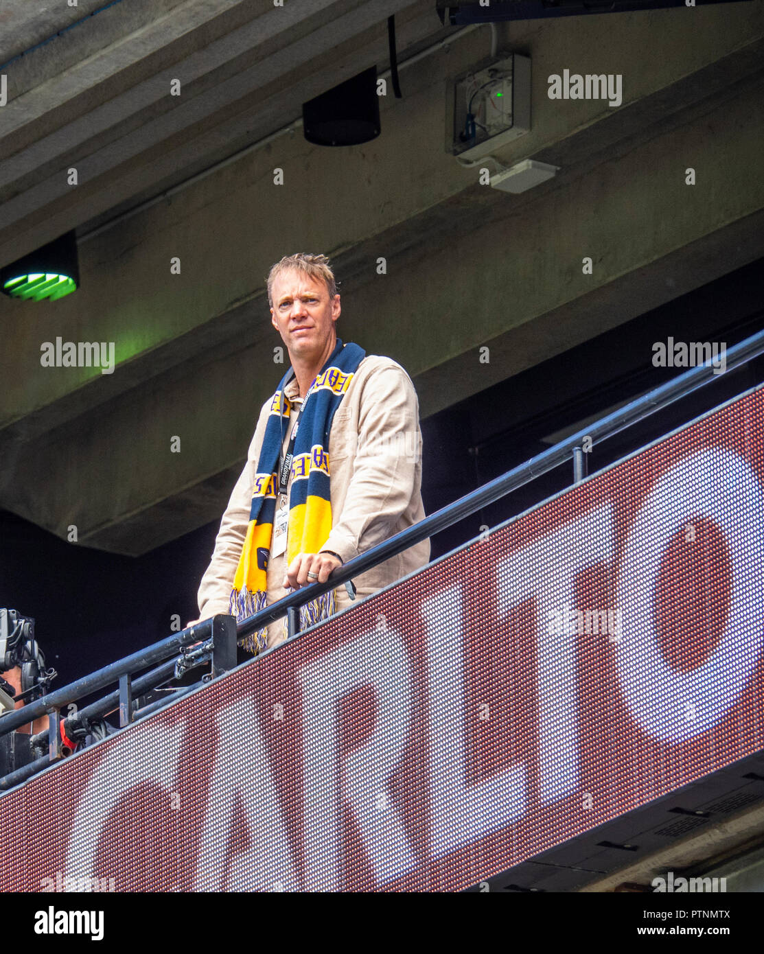 Les West Coast Eagles Club de Football et supporteur du ventilateur avec un voile à la Grande Finale de l'AFL 2018 MCG Melbourne Victoria en Australie. Banque D'Images