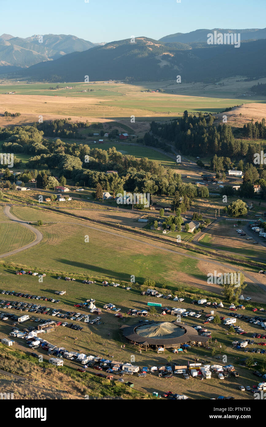 Vue depuis la colline de la Tique Tamkaliks à Wallowa Pow Wow, de l'Oregon. Banque D'Images