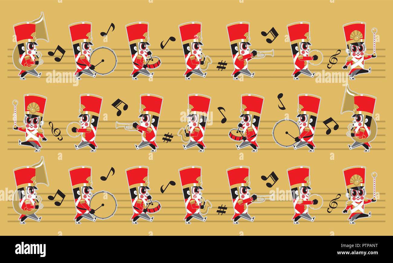Une marche cute brass band avec divers genre d'instruments. Avec la couleur et la musique de fond des symboles. Illustration de Vecteur