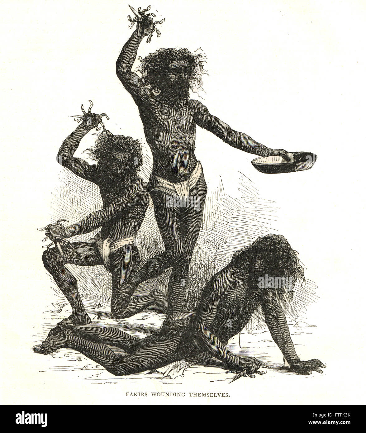 Fakirs blessant eux-mêmes, l'Inde 19e siècle Banque D'Images