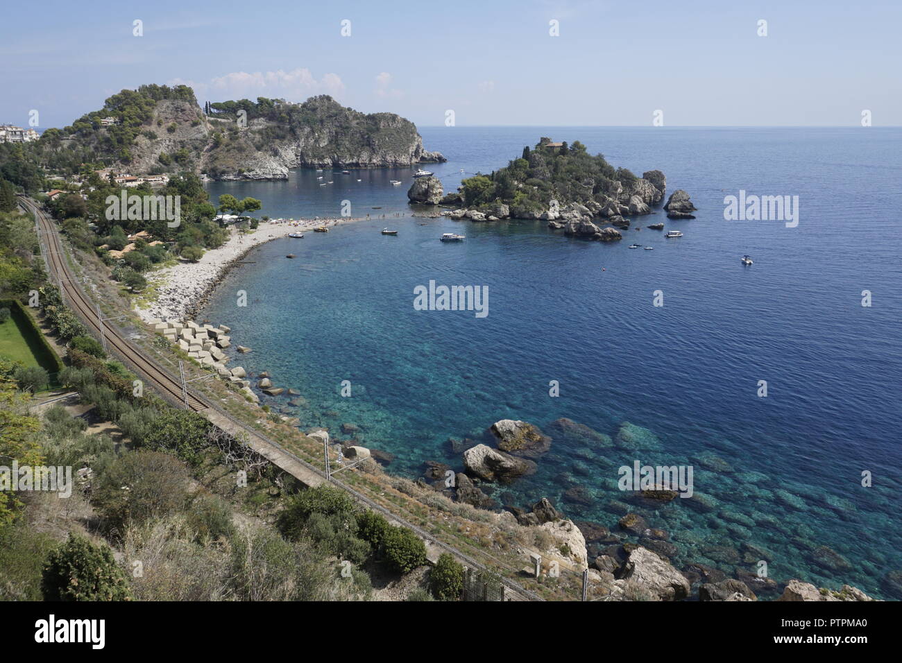 Isola Bella, belle petite île et l'un des monuments de Taormina, Sicile, Italie Banque D'Images