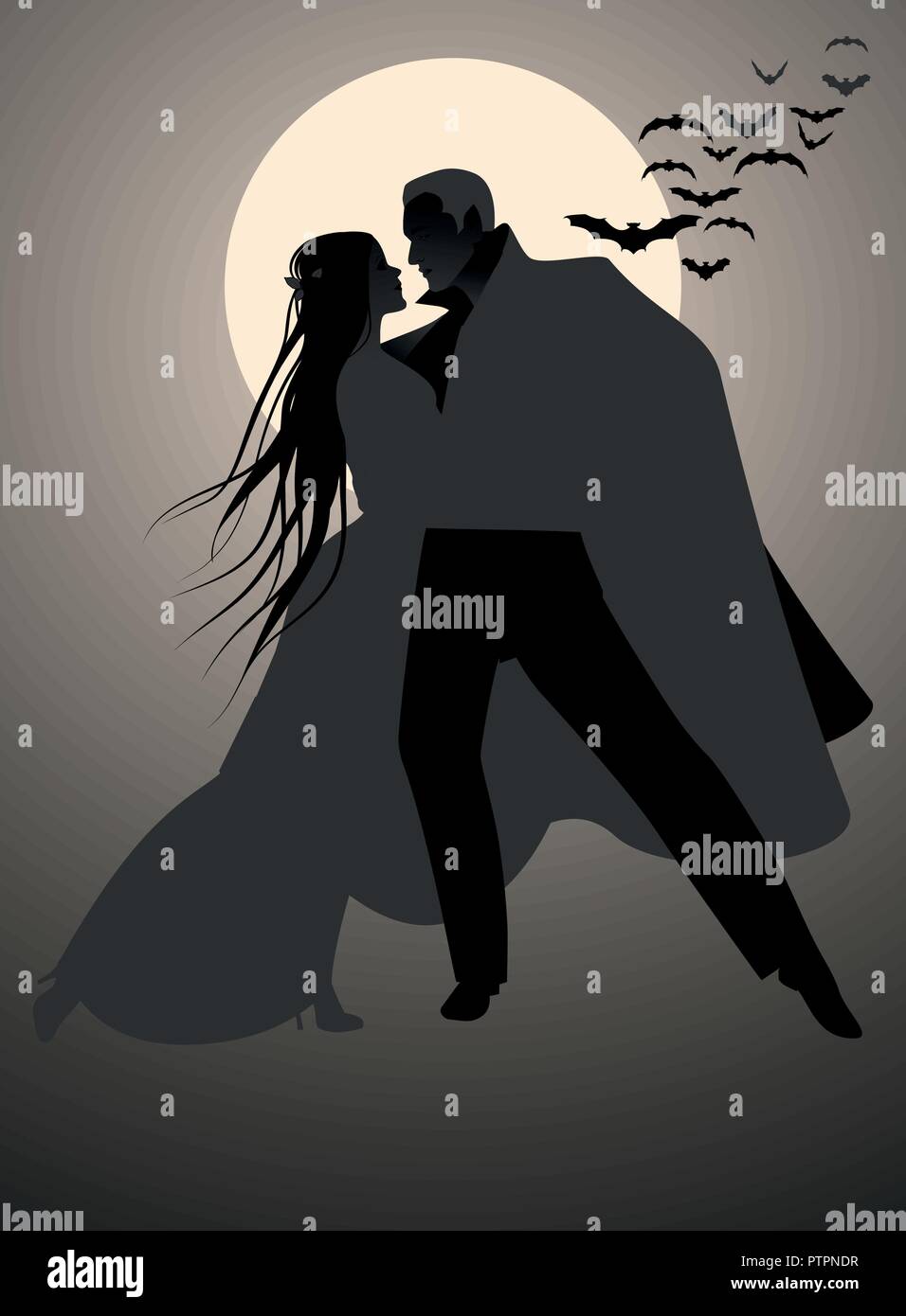 La Fête de l'Halloween. Vampire romantique couple dancing au soir de l'Halloween. Illustration de Vecteur