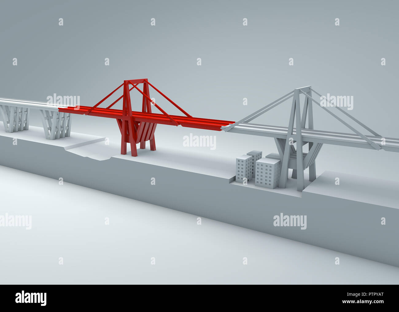 Pont Morandi de Gênes, pont effondré, un manque d'entretien. La reconstruction et la démolition de l'ensemble du pont. L'Italie, région de Ligurie Banque D'Images