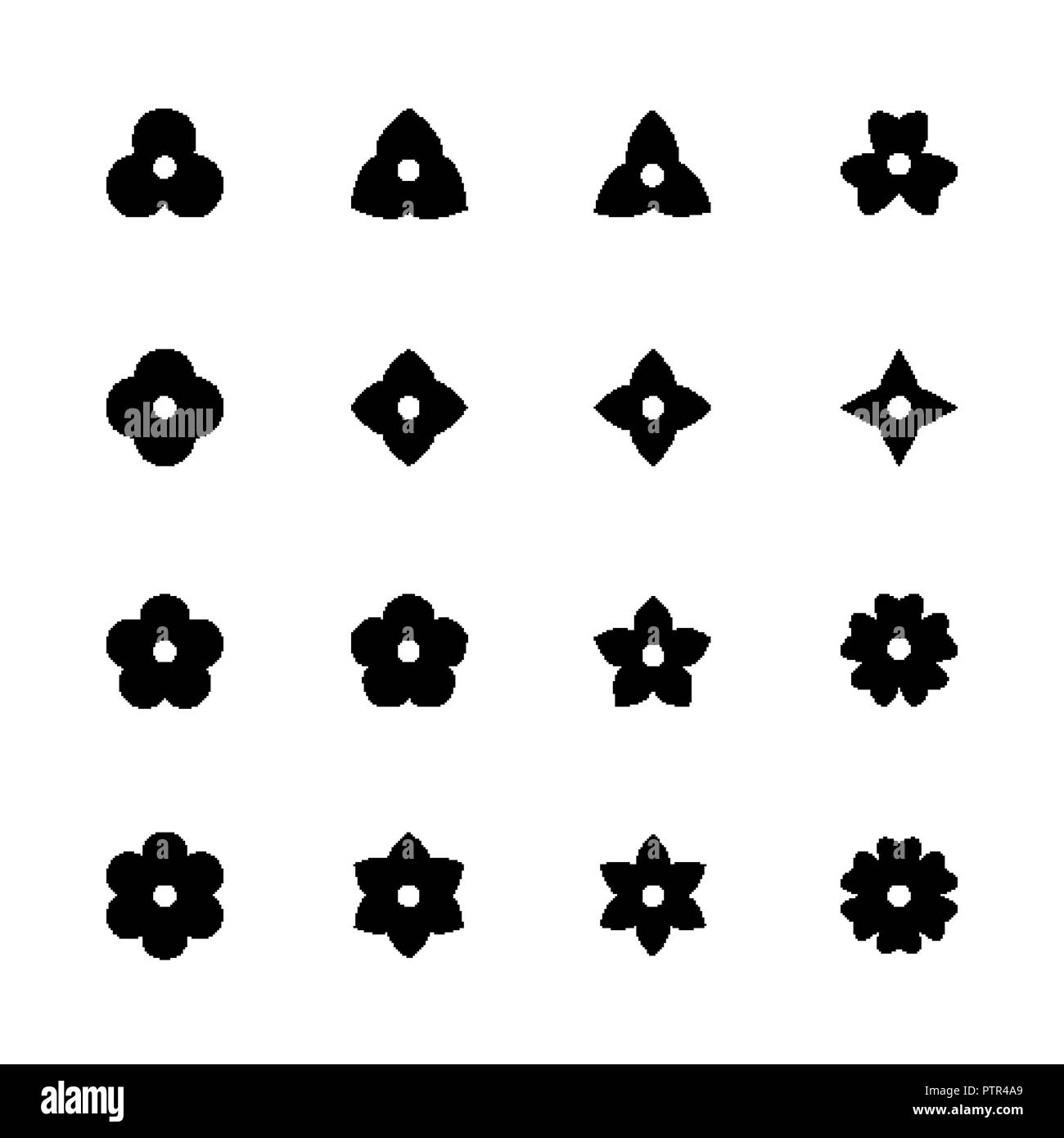Fleur simple icons set. Fleurs noires silhouettes pour la conception Illustration de Vecteur
