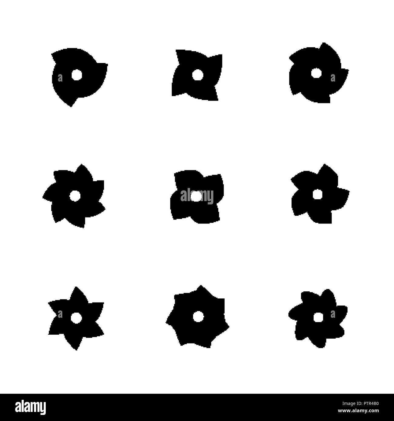 Fleur brin icons set. Top View silhouettes noires Illustration de Vecteur
