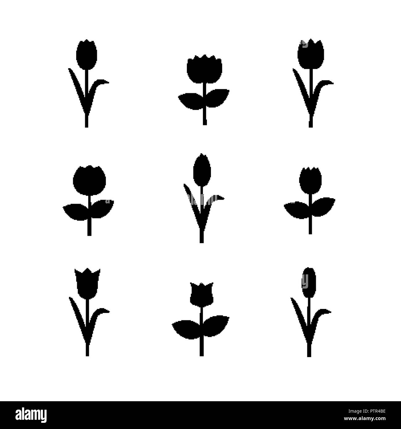 Ensemble d'icônes de fleurs. Vue latérale des silhouettes fleuron Illustration de Vecteur