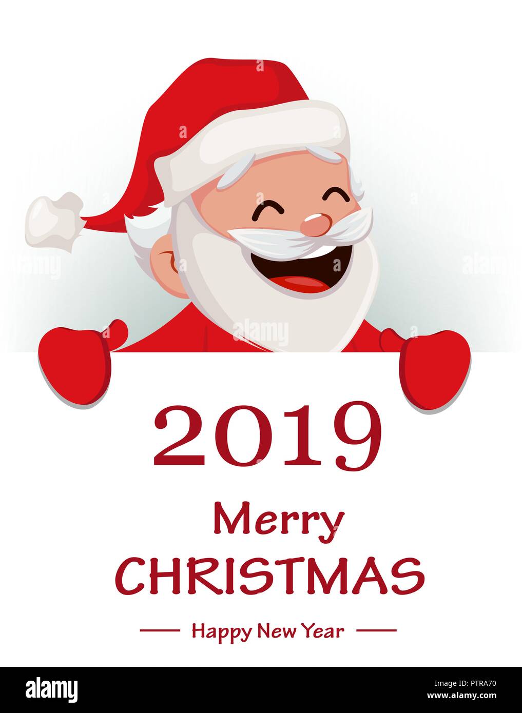 Joyeux Noël. Funny Santa Claus. Joyeux personnage holding big placard avec les salutations. Utilisable pour carte de souhaits, bannière, affiche, flyer, la Illustration de Vecteur