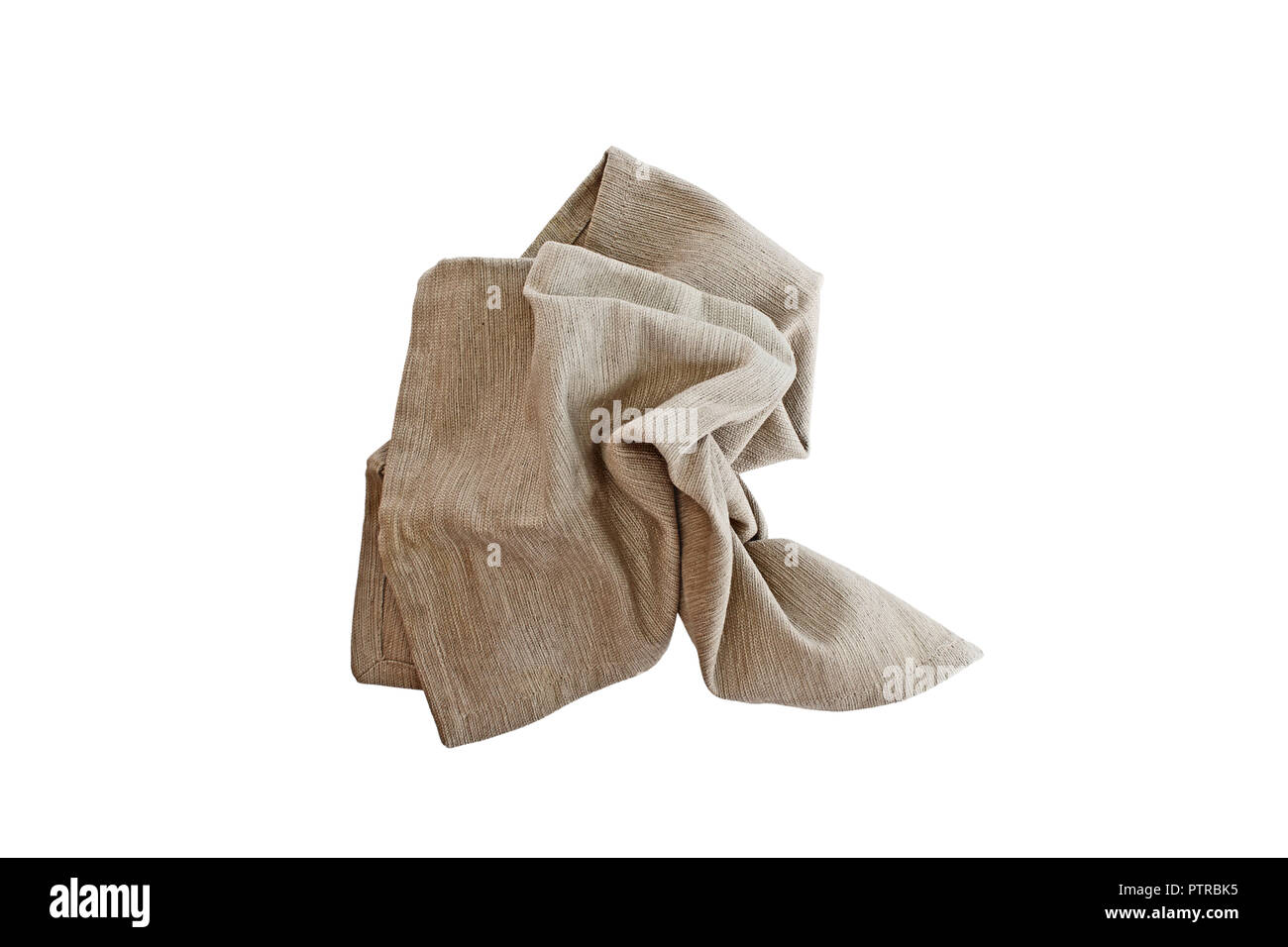 Serviette en Lin chiffonné malpropre isolated over a white background with clipping path inclus. Droit coup de frais généraux. Banque D'Images