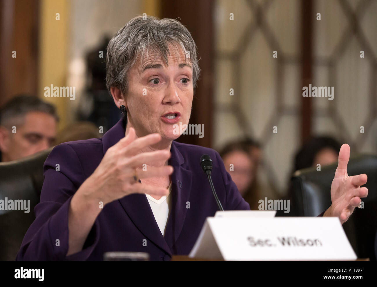 Washington, États-Unis d'Amérique. 10 Oct, 2018. Secrétaire de l'Air Force Heather Wilson donne témoignage devant le comité du Sénat américain sur les services armés Sous-comité sur l'état de préparation et le soutien de la direction au cours d'une audition intitulée "Préparation à l'US Air Force' sur la colline du Capitole à Washington, DC le mercredi, Octobre 10, 2018. Credit : Ron Sachs/CNP Crédit dans le monde entier | conditions : dpa/Alamy Live News Banque D'Images