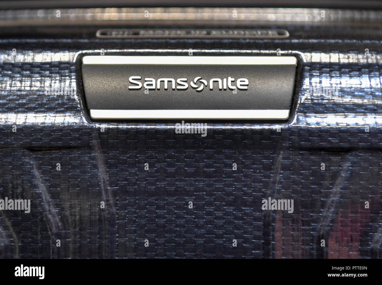 09 octobre 2018, Berlin : le logo Samsonite à la présentation de la collection 'Samsonite conçu par Kilian Kerner" au magasin Samsonite. Photo : Jens Kalaene Zentralbild-/dpa/ZB Banque D'Images