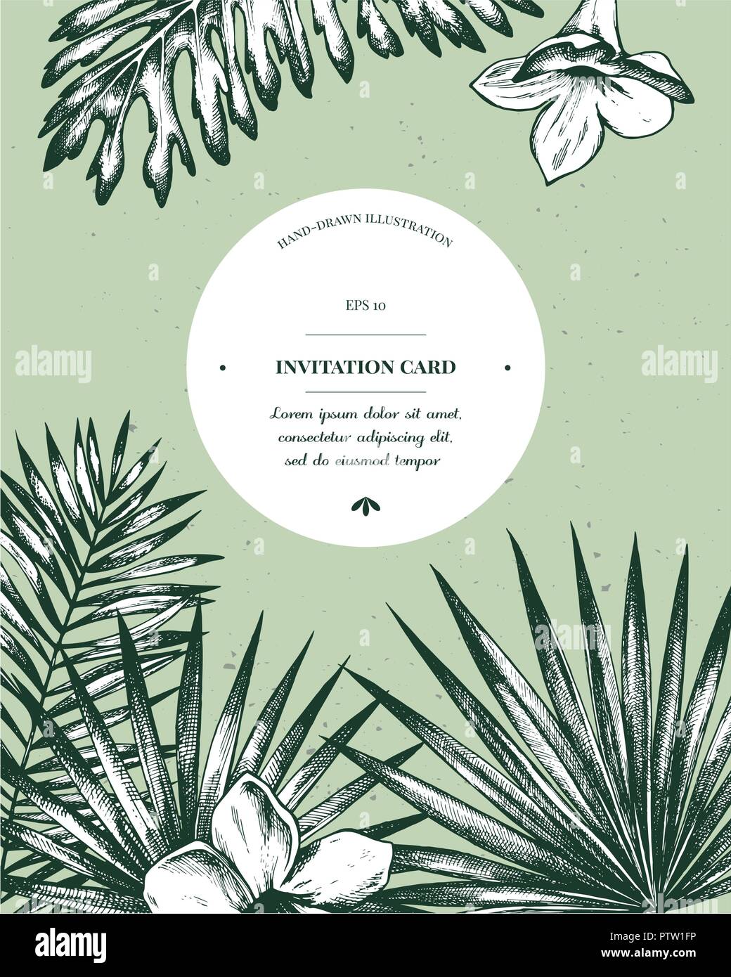 Conception de cartes d'invitation avec des plantes exotiques. Hand drawn vector illustration très détaillées Illustration de Vecteur