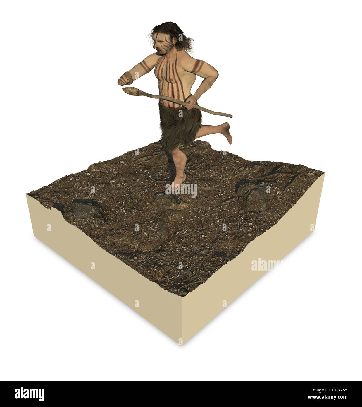 Illustration numérique et 3d render d'un homme de Neandertal Banque D'Images