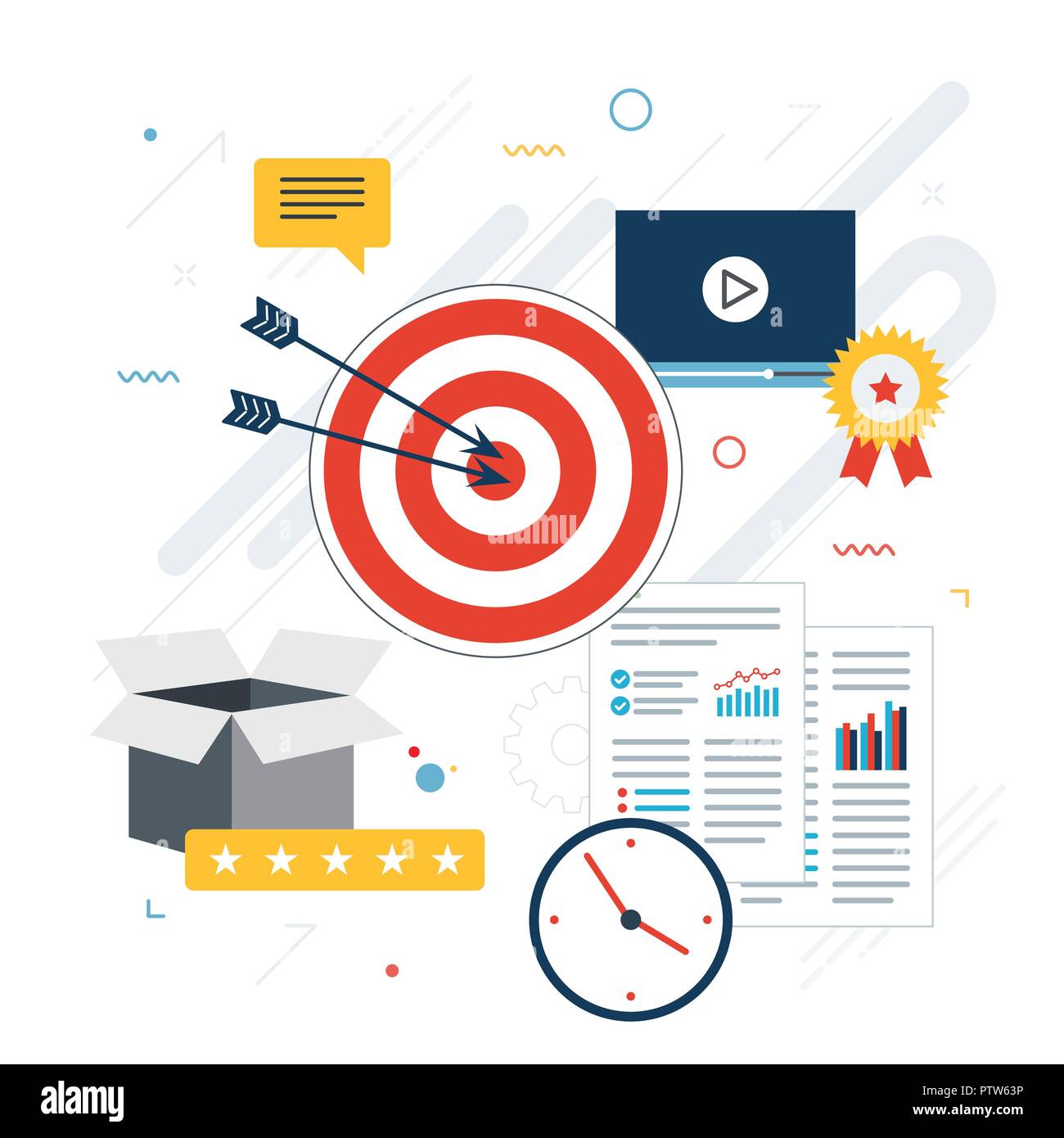 Icônes de publicité et de communication marketing. Les concepts de marketing d'affaires, analyse et stratégie dans les réseaux sociaux et les médias sociaux. Télévision desig Illustration de Vecteur