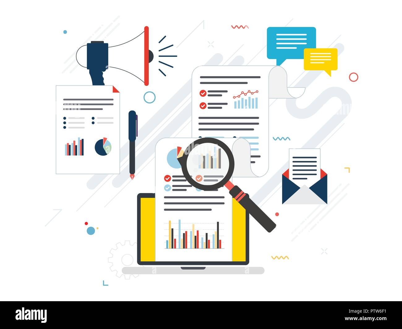 Télévision des concepts de design pour l'entreprise, marketing et stratégie d'analyse dans la conception de scénario. L'analyse des données et les finances, le marketing numérique et de démarrage et de nouvelles Illustration de Vecteur
