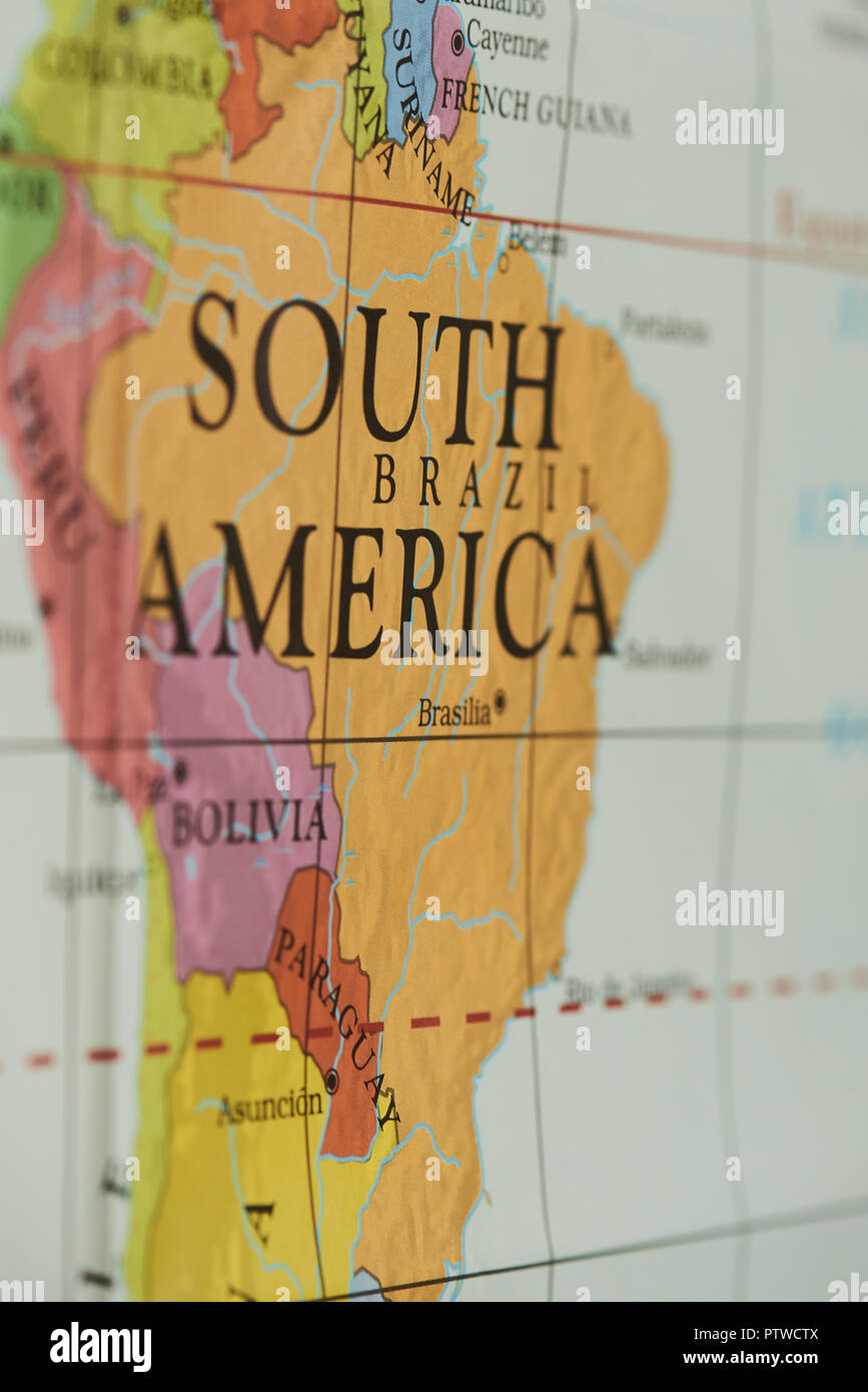 Brésil territoire pays sur carte papier vue rapprochée Banque D'Images