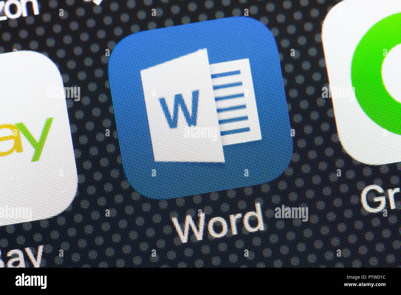 Icône de l'application Microsoft Word sur iPhone (Close up, macro) - USA Banque D'Images