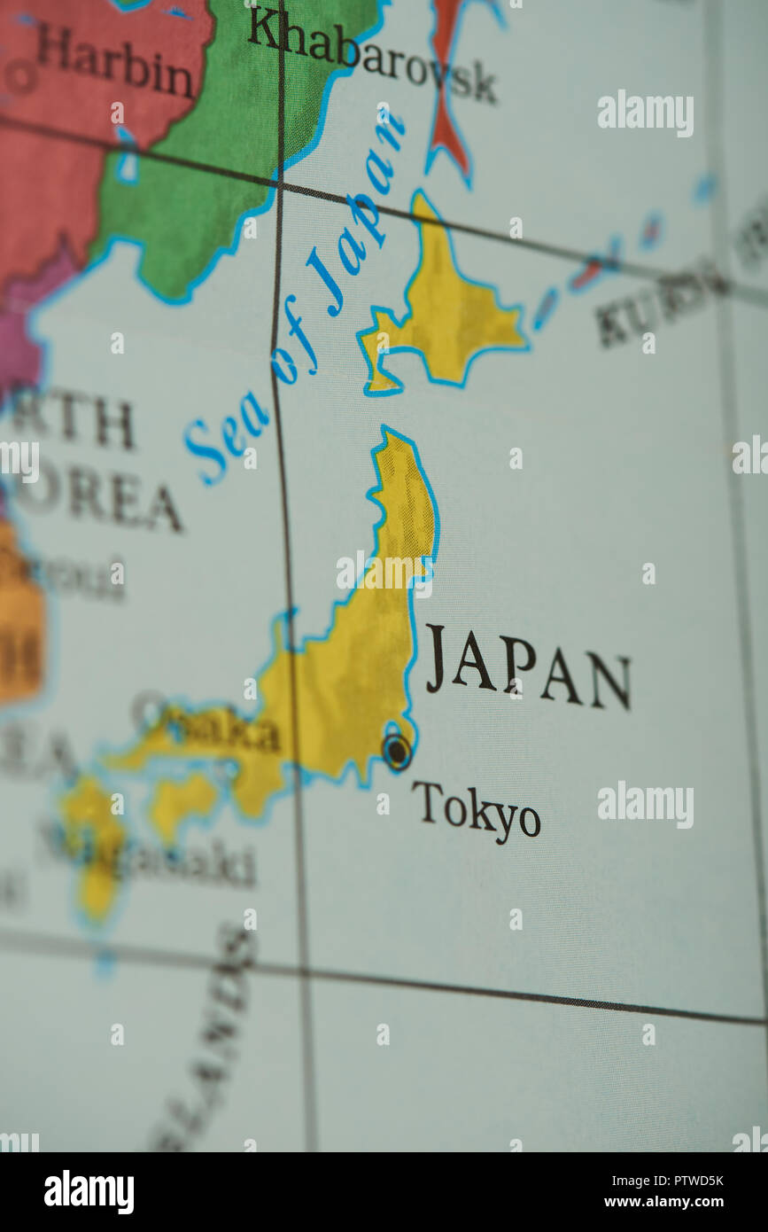 Le Japon pays sur carte papier vue rapprochée Banque D'Images