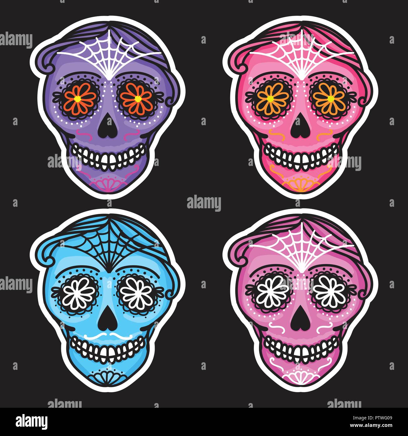 Définir la couleur Calavera sign Dia de los muertos. Le Jour des Morts au Mexique. Vector illustration dessin main man autocollant. Illustration de Vecteur