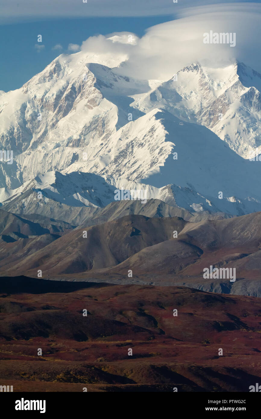 Denali enneigé avec nuages lenticulaires Banque D'Images