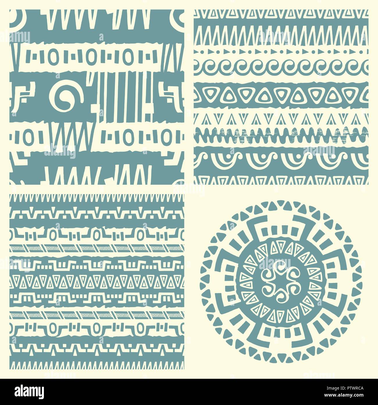Ensemble de milieux ethniques hand drawn seamless. Les modèles tribaux pour votre conception. Utiliser pour le tissu, le motif de remplissage, l'arrière-plan de la page web. Bande et zigzag Illustration de Vecteur