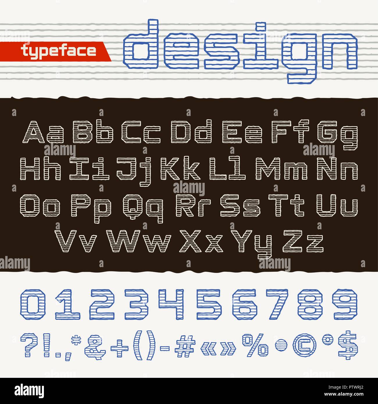 Dessin à la main de l'alphabet, des chiffres et des lettres Illustration de Vecteur