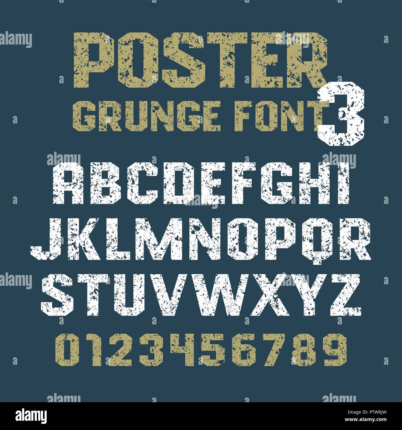 Poster Grunge font / vecteur géométrique pour les titres de l'alphabet, affiches, étiquettes et autres utilisations / majuscules et chiffres sur un grunge fond / Illustration de Vecteur