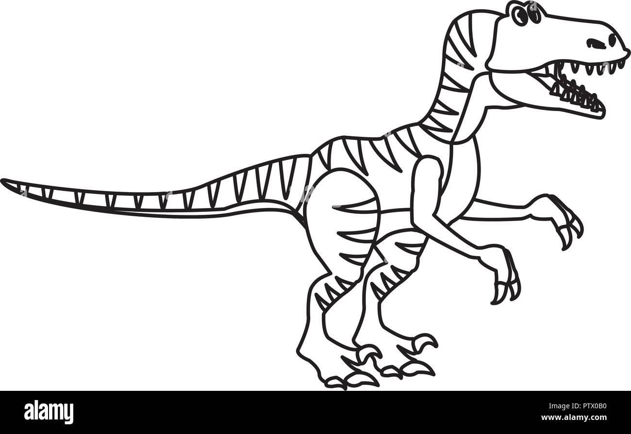 Dinosaure Raptor Cartoon En Noir Et Blanc Vector Illustration Graphic Design Image Vectorielle Stock Alamy