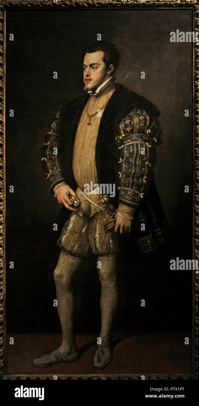Philippe II (1527-1598). Roi d'Espagne. Portrait par le peintre italien Titien (1489/1490) 591-1576, 1553-1554. Collection Farnèse. Musée national de Capodimonte. Naples. L'Italie. Banque D'Images