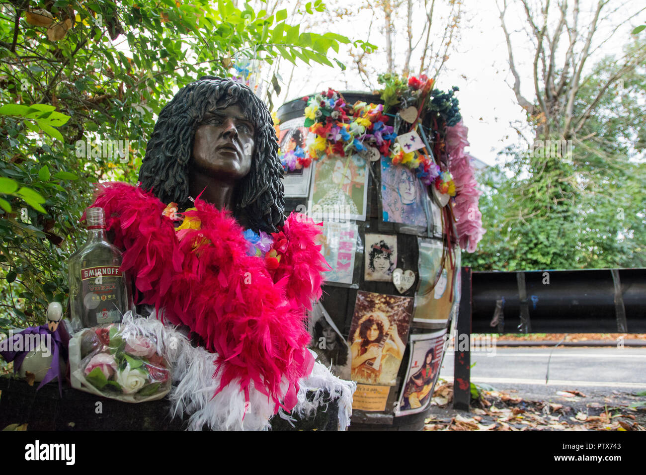 Mémorial de la route et de culte à marc Bolan, Queen's Ride, Barnes Common, London, UK Banque D'Images
