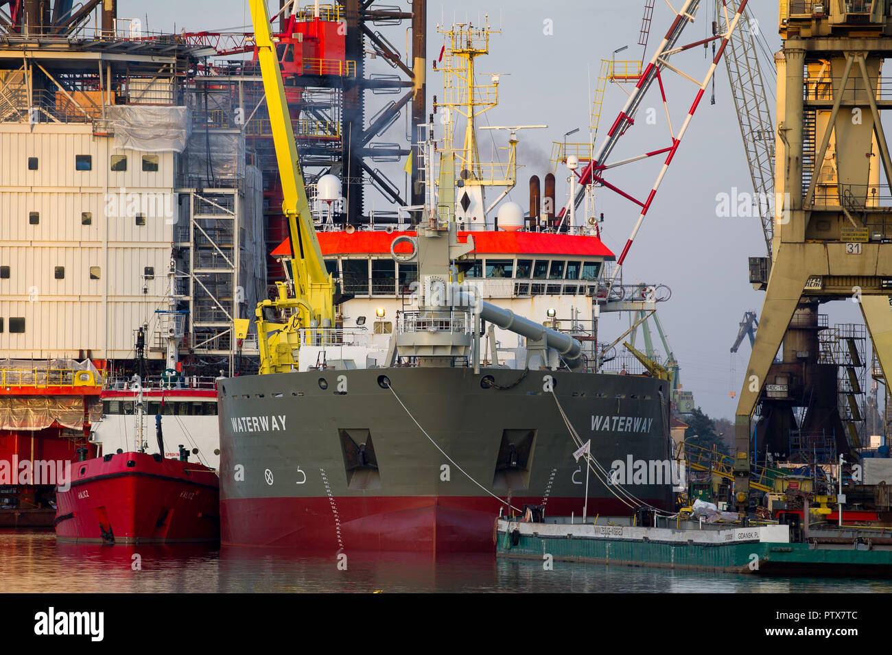 Hopper Drague intérieure est en réparation dans Stocznia Gdanska Remontowa imienia Jozefa Pilsudskiego SA (Chantier Naval Remontowa) à Gdansk, Pologne. 6 octobre Banque D'Images