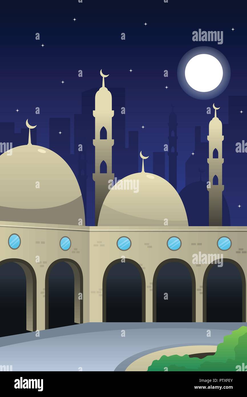 Un vecteur illustration de mosquée islamique dans l'obscurité. Illustration de Vecteur